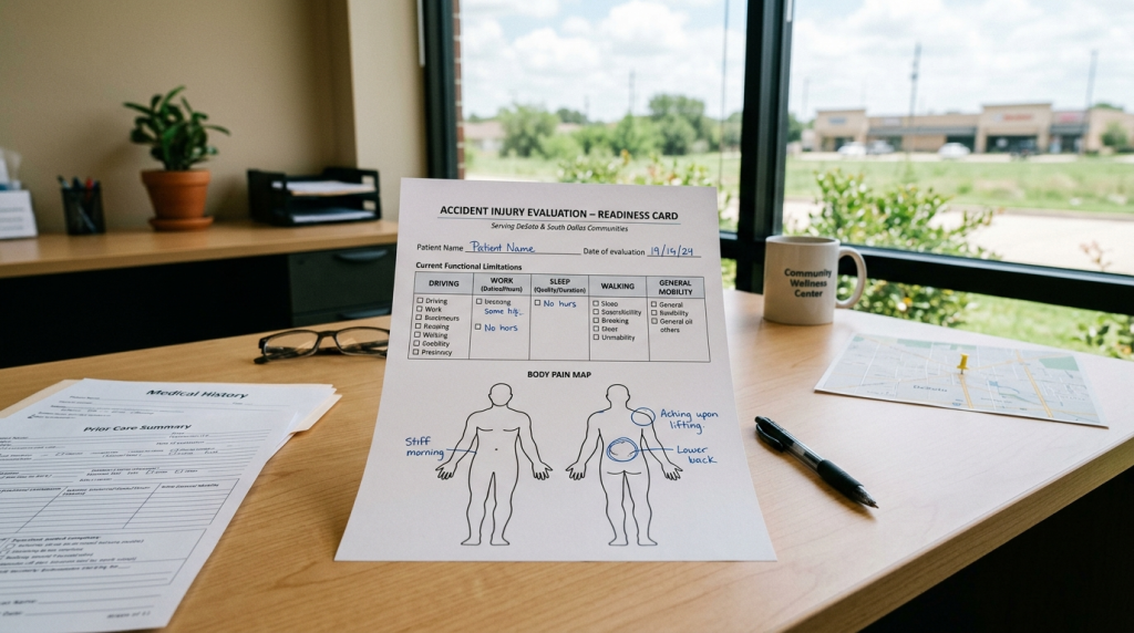 DeSoto accident injury evaluation readiness card