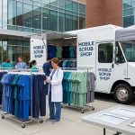 Mobile scrub store serving healthcare workers at a clinic
